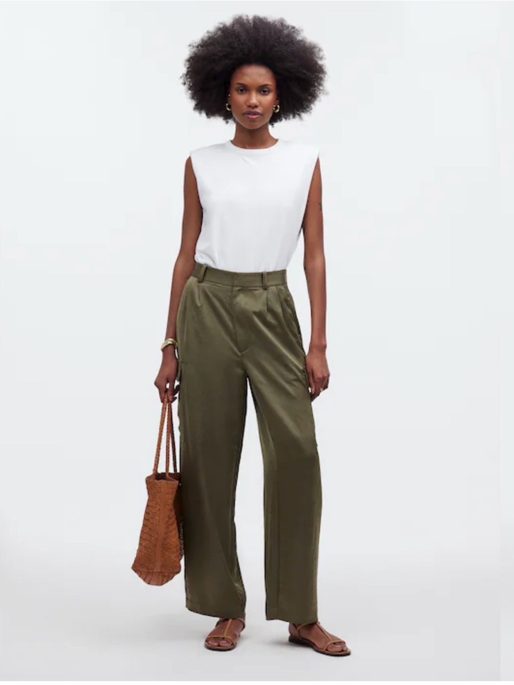 Madewell High-Rise Straight Cargo Trousers in Satin size 8 wornβ olive